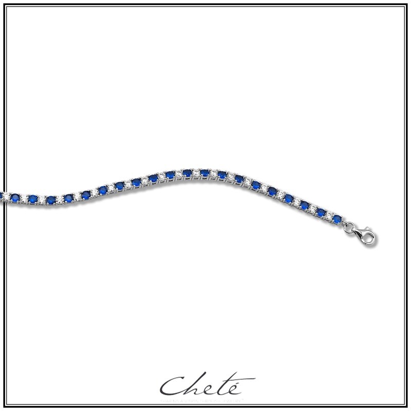 Zilver armband wit/blauwe zirkonia