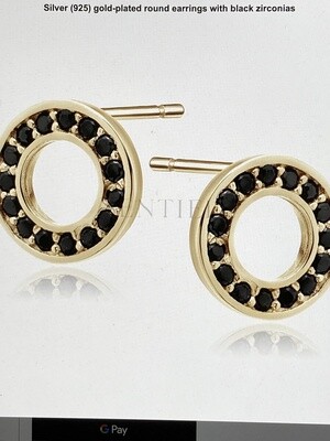 GoldPlated stekers, cirkel met zwarte zirkonia