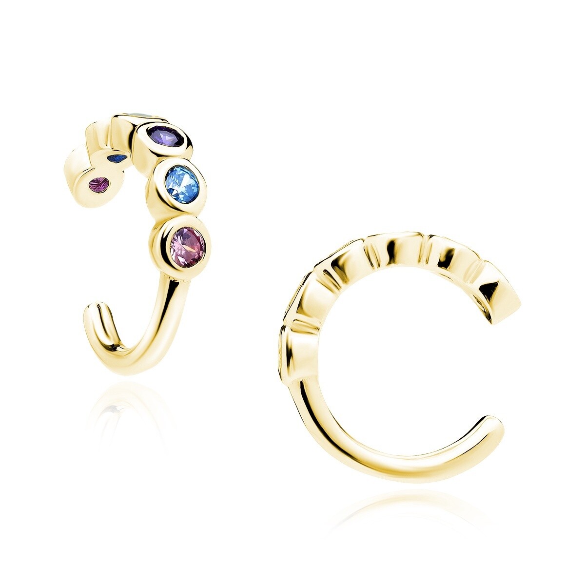 Earcuff zilver goldplated met gekleurde zirkonen