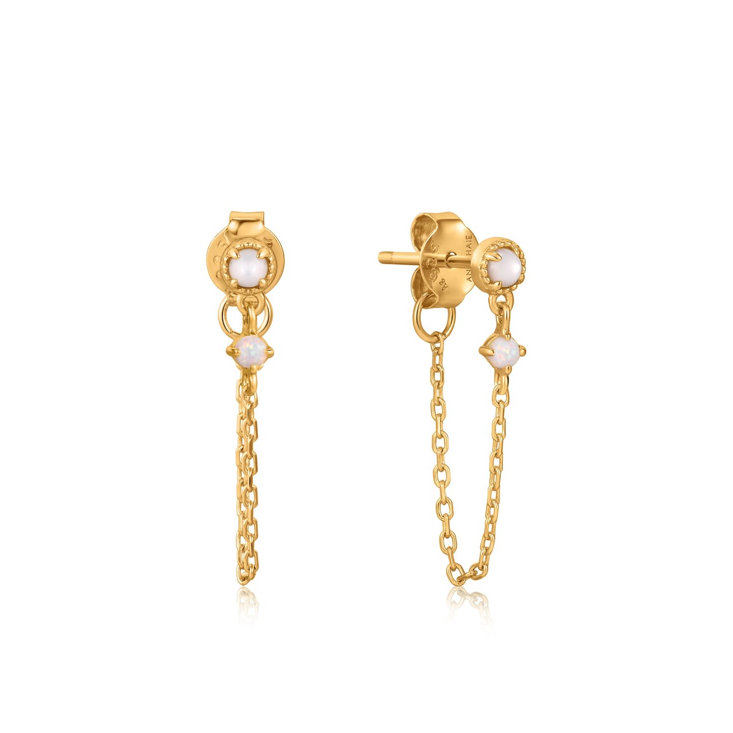 GOLD MOTHER OF PEARL AND OPAL CHAIN DROP STUD EARR