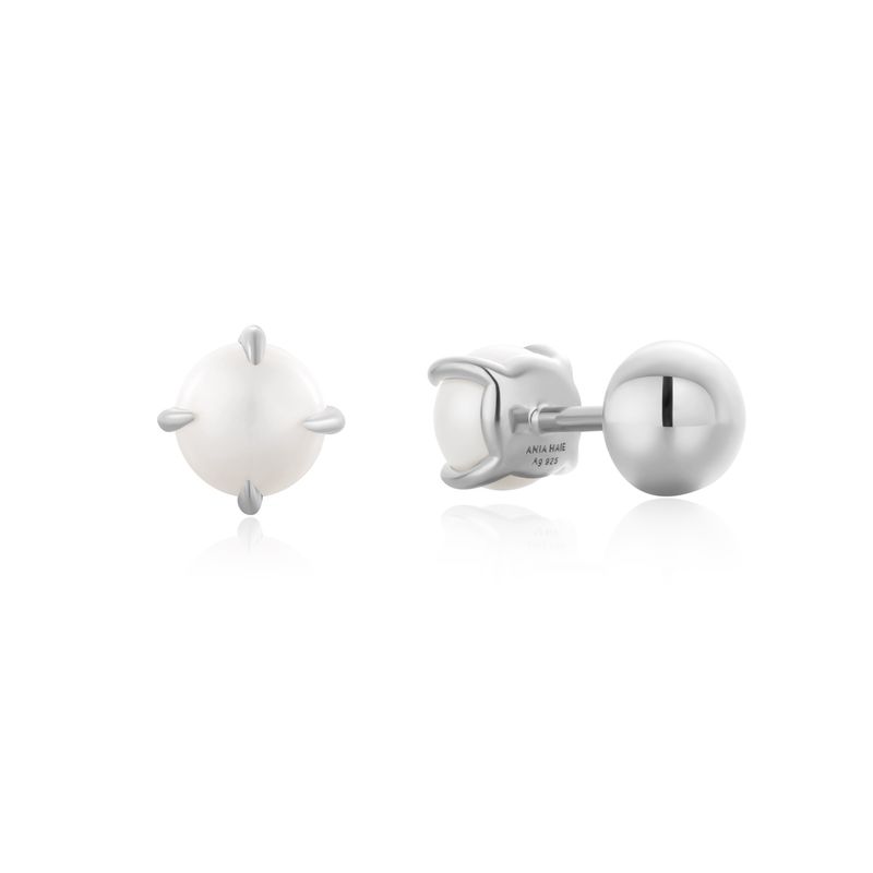 SILVER PEARL BARBELL EARRINGS