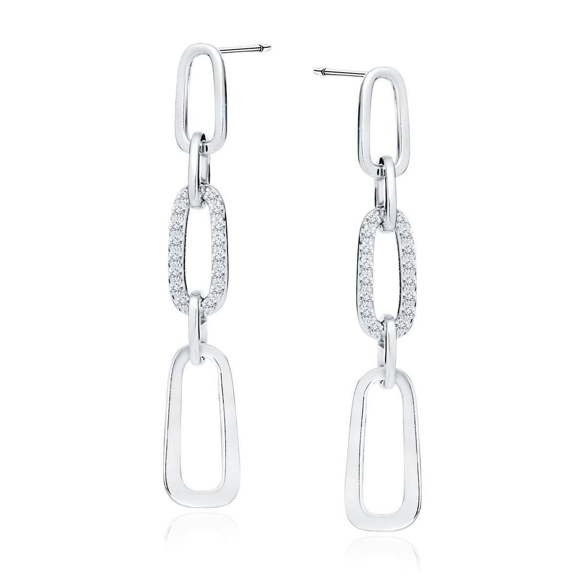 Zilver oorbellen 3 schakels met zirkonia