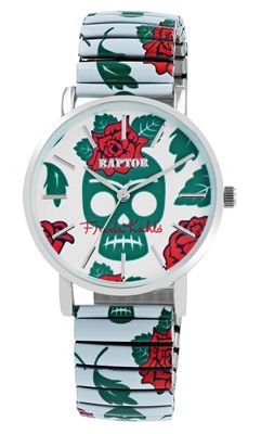 Horloge dames &quot;Frida Kahlo Skull Roos&quot; met rek bandje