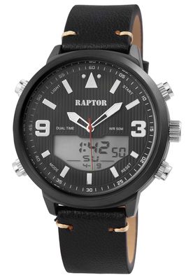 Horloge heren 'Findus' analoog/digitaal display met leren band