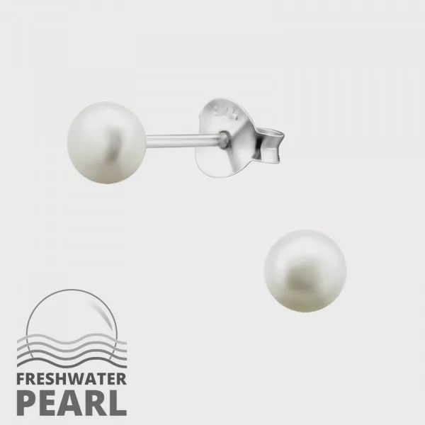 Zoetwater parel Wit 4 mm  Zilver Stud