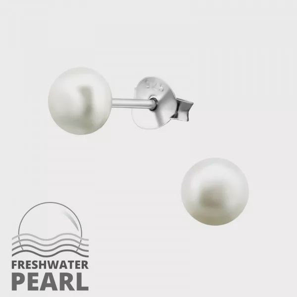 Zoetwater parel Wit 5 mm  Zilver Stud