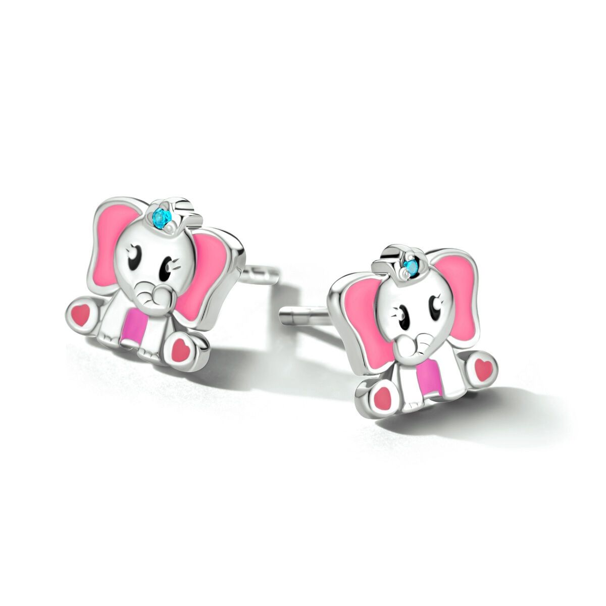 Oorbellen roze olifant blauw zirkonia