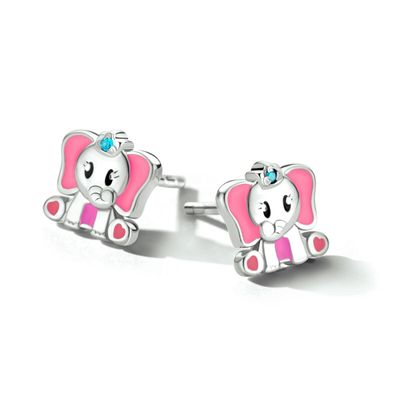 Oorbellen roze olifant blauw zirkonia