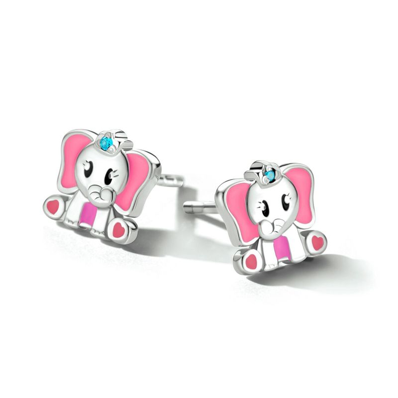 Oorbellen roze olifant blauw zirkonia