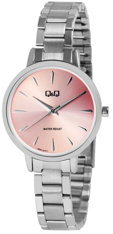 Q&amp;Q Dameshorloge met roestvrijstalen band zilver/roze