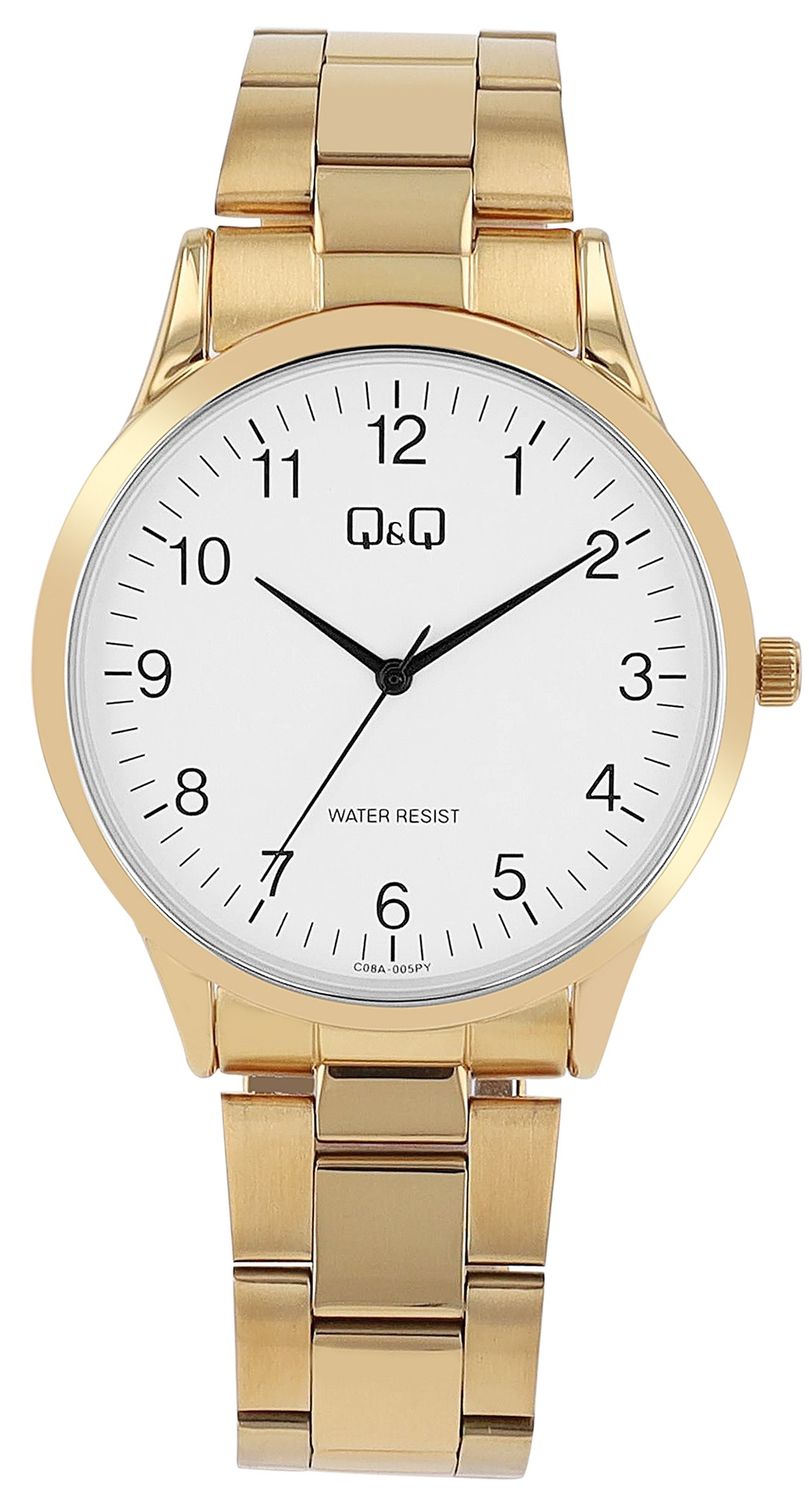 Q&amp;Q herenhorloge met roestvrijstalen band goudkleur C08A-005PY