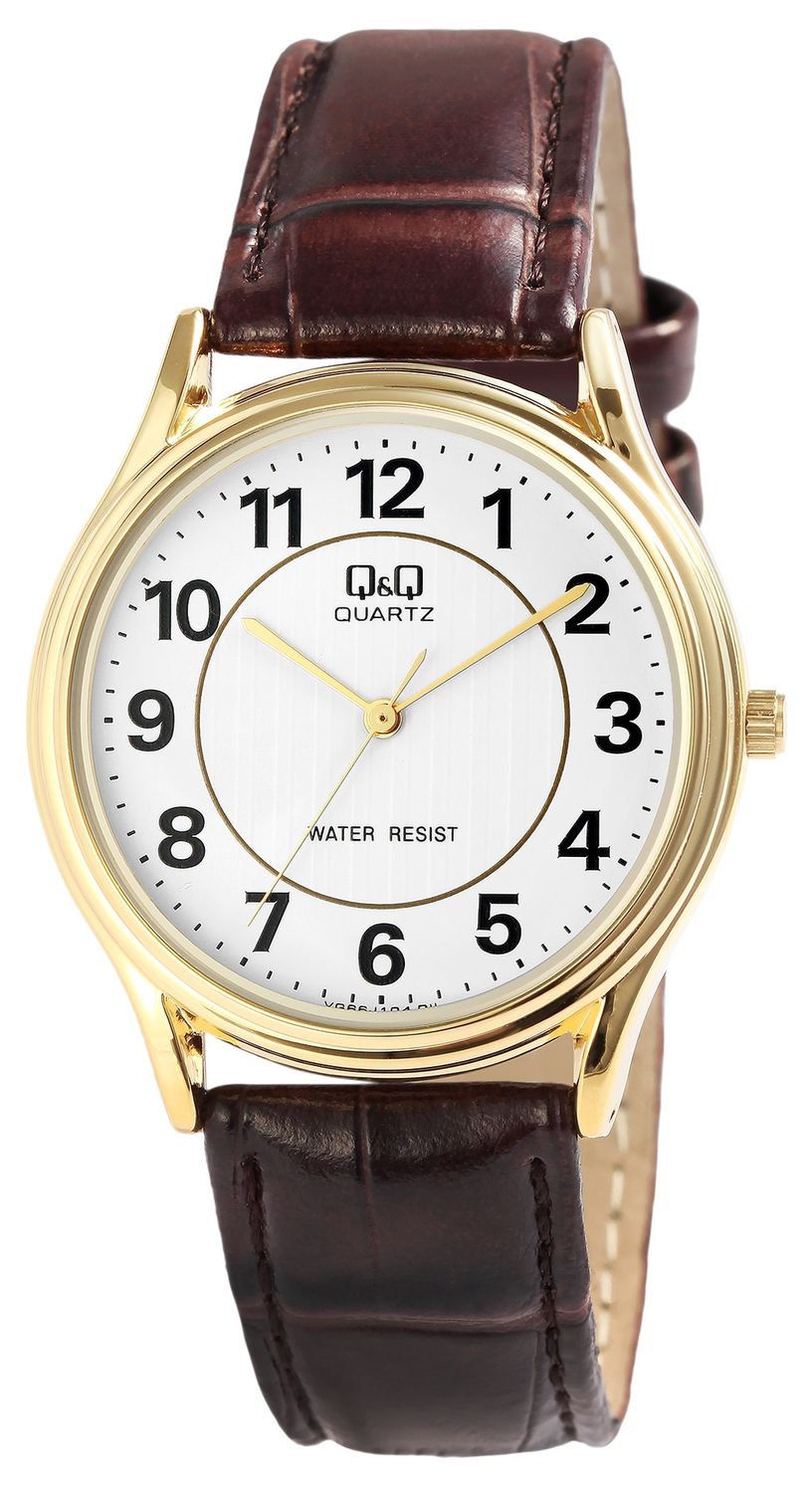 Q&amp;Q herenhorloge met imitatieleren band donkerbruin/goud