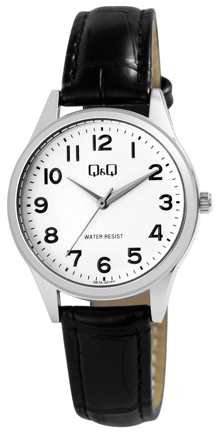 Q&amp;Q Dameshorloge met imitatieleren band, witte wijzerplaat Q57A-001PY