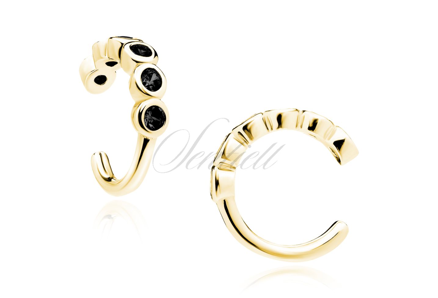 Earcuff zilver goldplated met zwarte zirkonen