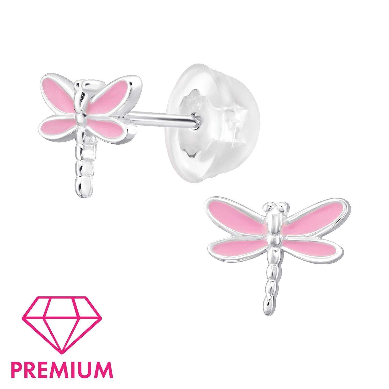 Kinderoorbel zilver roze libelle