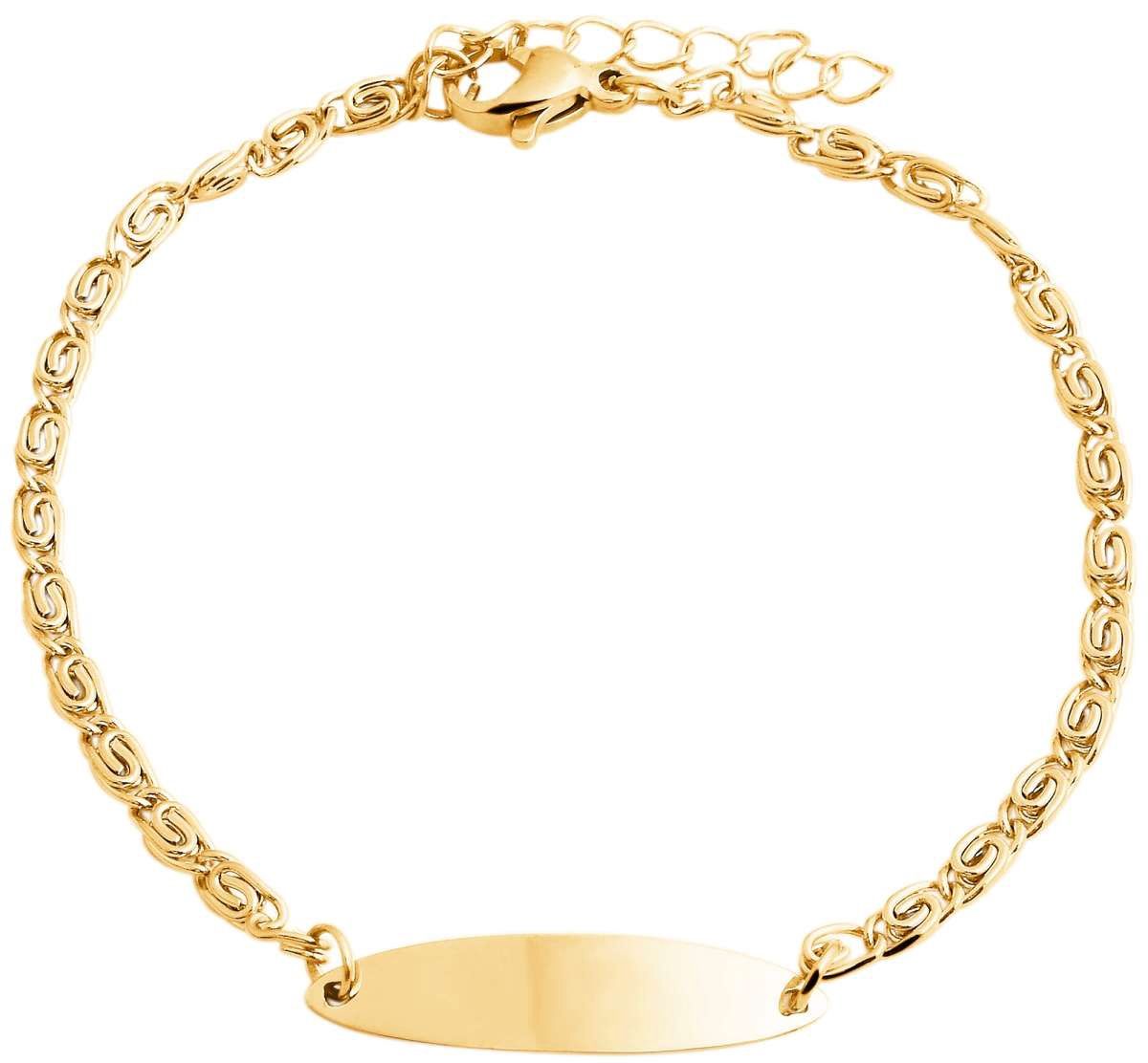 Schakelarmband uit goudkleurig edelstaal met graveerplaatje.