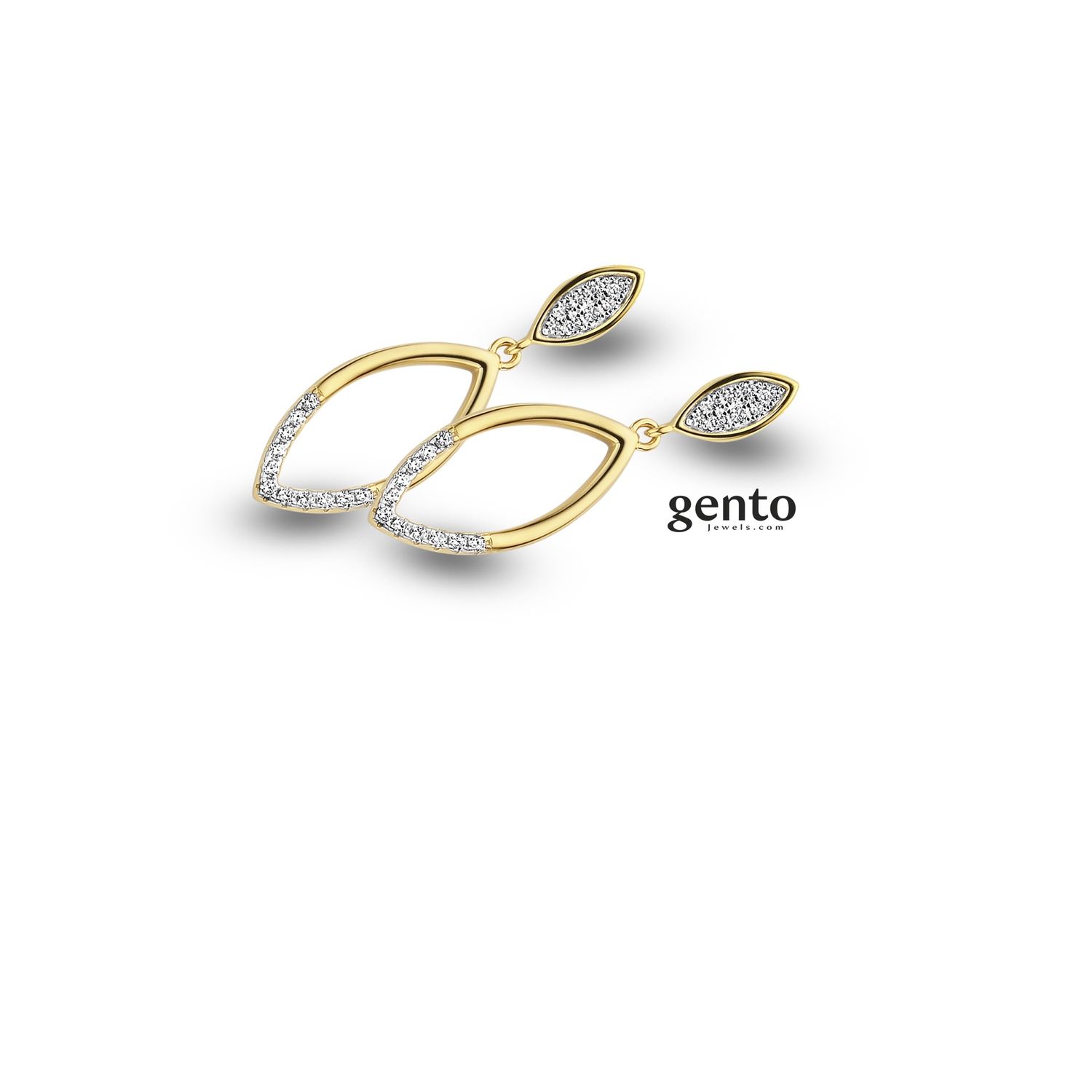 Oorring bi-color open druppel met zirkonen