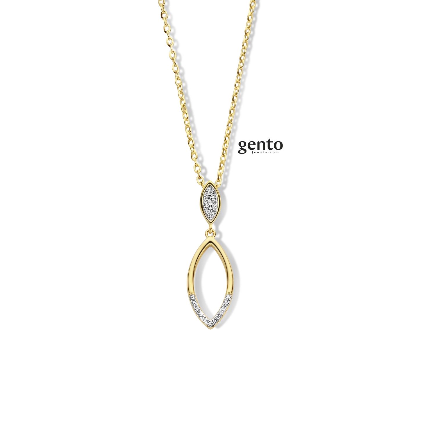 Ketting met hanger bi-color open druppel met zirkonen