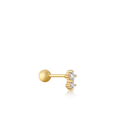 GOLD DOUBLE SPARKLE BARBELL SINGLE EARRING