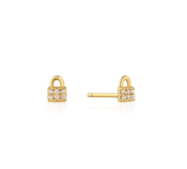 GOLD PADLOCK SPARKLE STUD EARRINGS