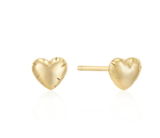GOLD PUFFY HEART STUD EARRINGS