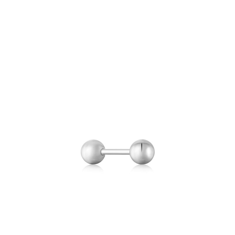 SILVER SPHERE BARBELL SINGLE EARRING