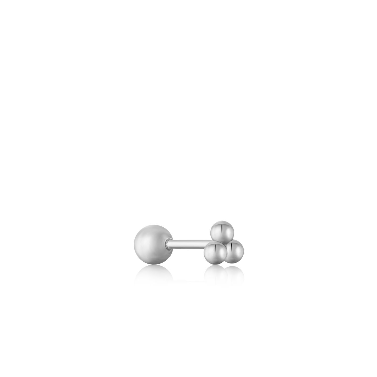 SILVER TRIPLE BALL BARBELL SINGLE EARRING