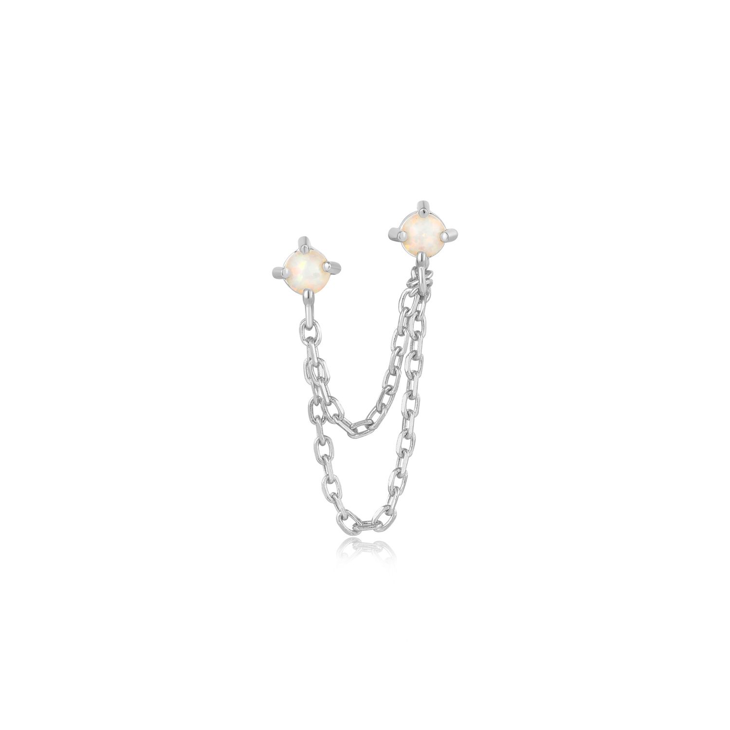 SILVER KYOTO OPAL DROP CHAIN BARBELL SINGLE EARRING
