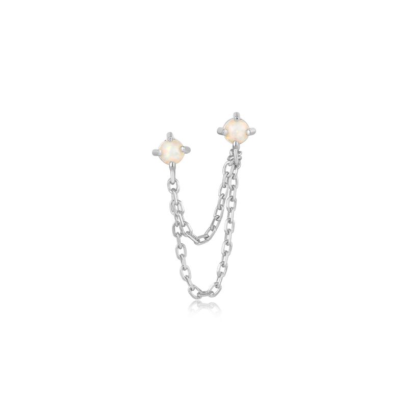 SILVER KYOTO OPAL DROP CHAIN BARBELL SINGLE EARRING