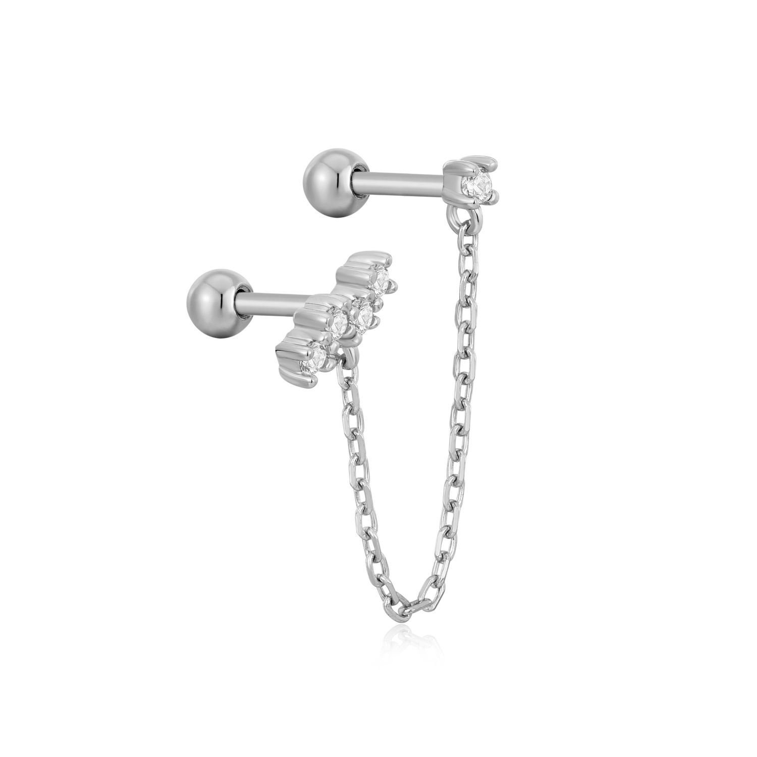 SILVER CELESTIAL DROP CHAIN BARBELL SINGLE EARRING