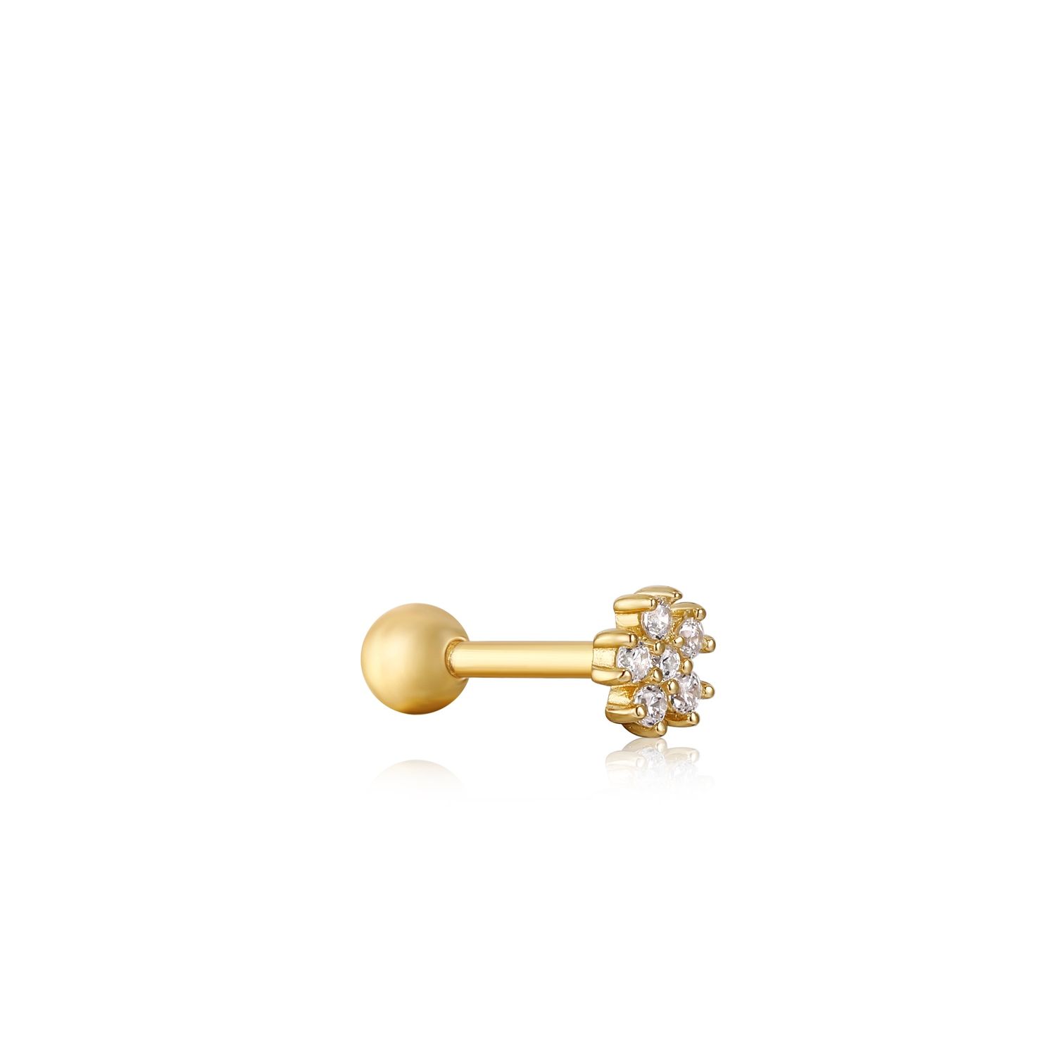 GOLD SPARKLE FLOWER BARBELL SINGLE EARRING