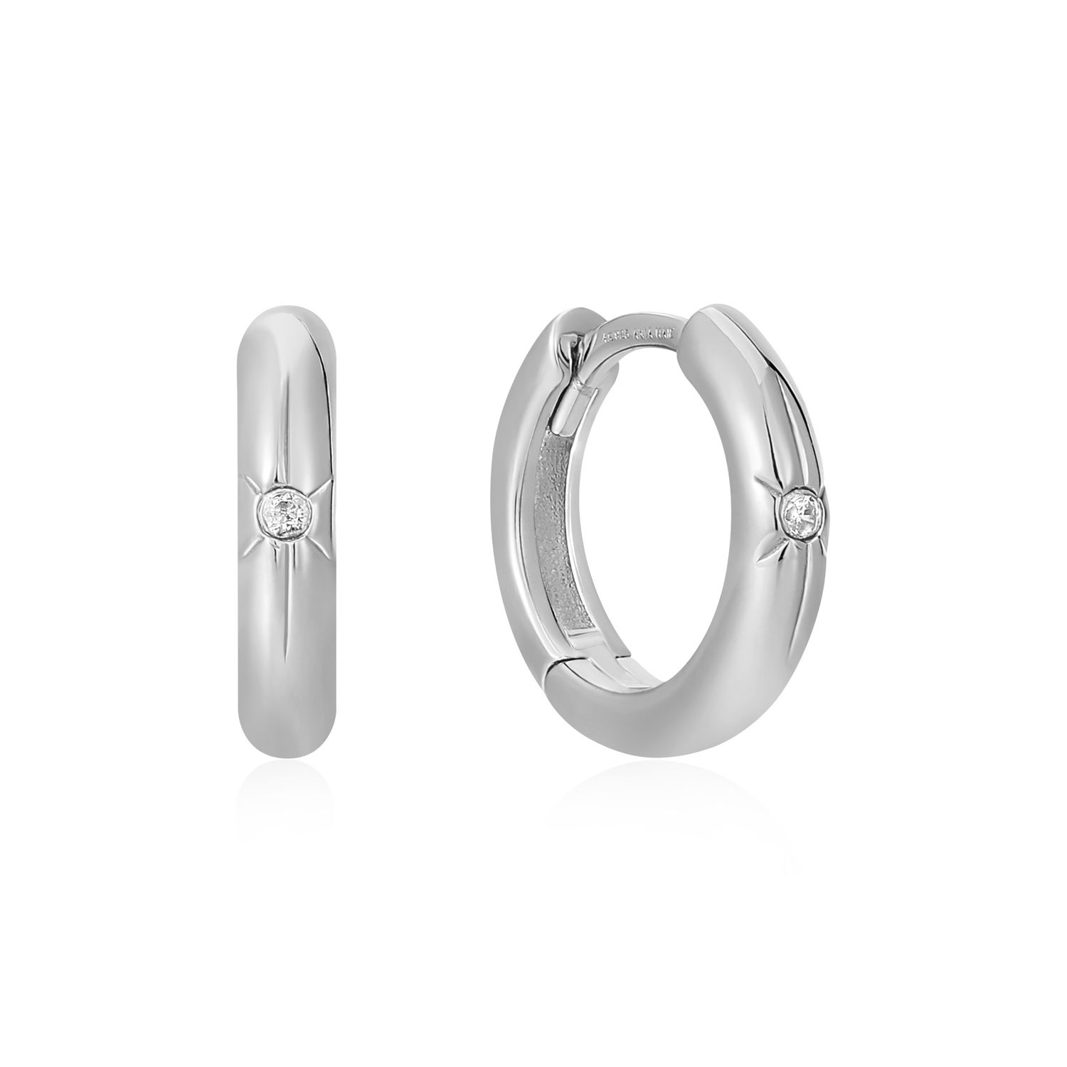 SILVER STAR HUGGIE HOOP EARRINGS