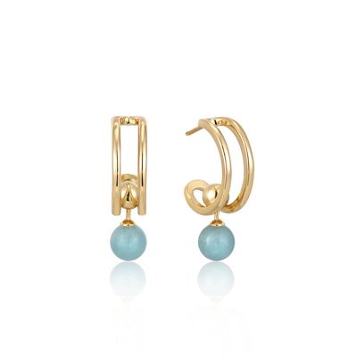 GOLD ORB AMAZONITE STUD MINI HOOP EARRINGS
