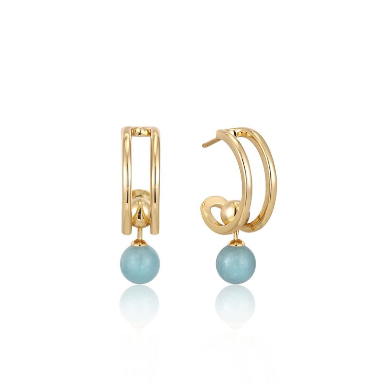 GOLD ORB AMAZONITE STUD MINI HOOP EARRINGS