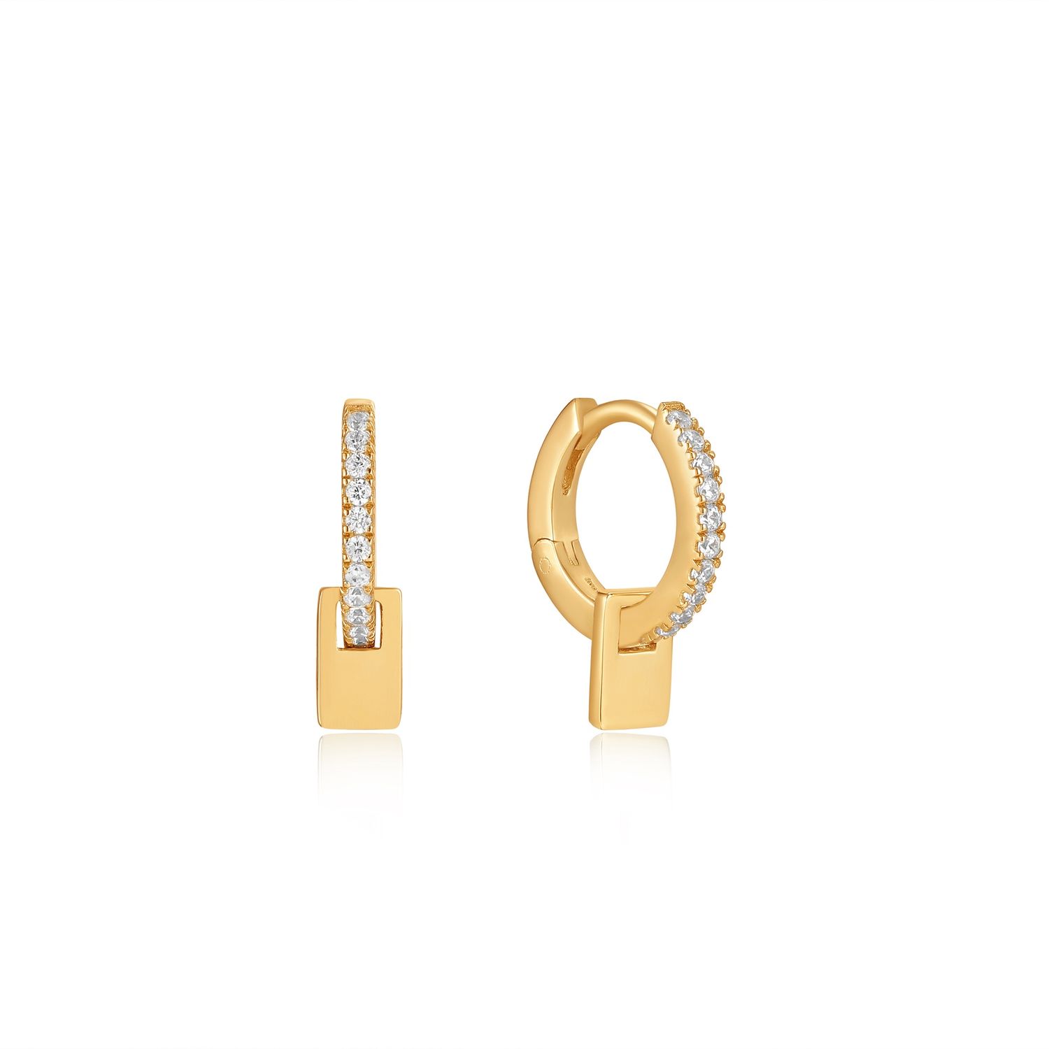 GLAM PENDANT HUGGIE HOOP EARRINGS Gold