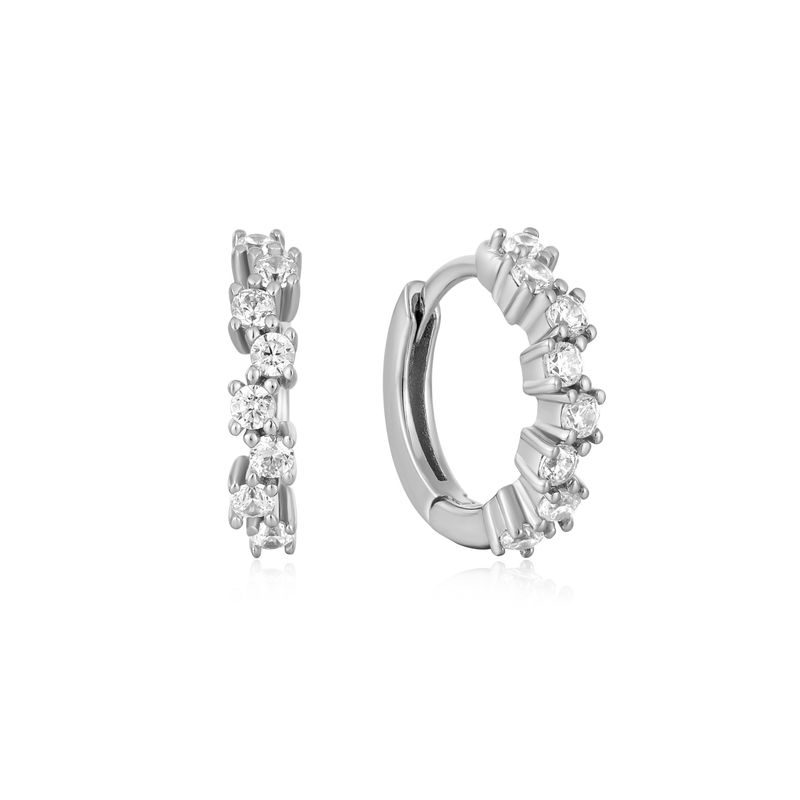 SILVER SPARKLE CLUSTER HUGGIE HOOP EARRINGS