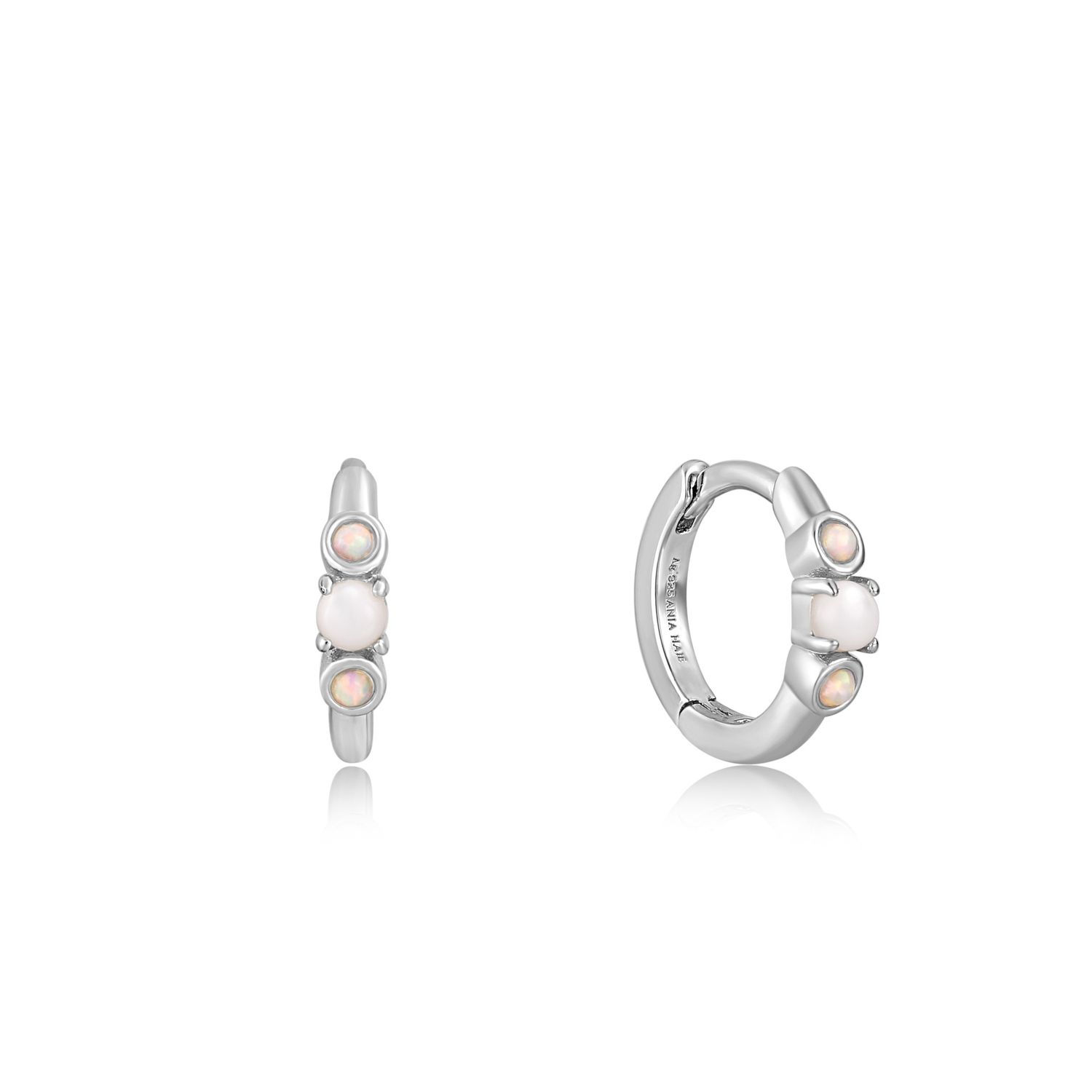 SILVER MOTHER OF PEARL &amp; KYOTO OPAL HUGGIE HOOP EARRINGS