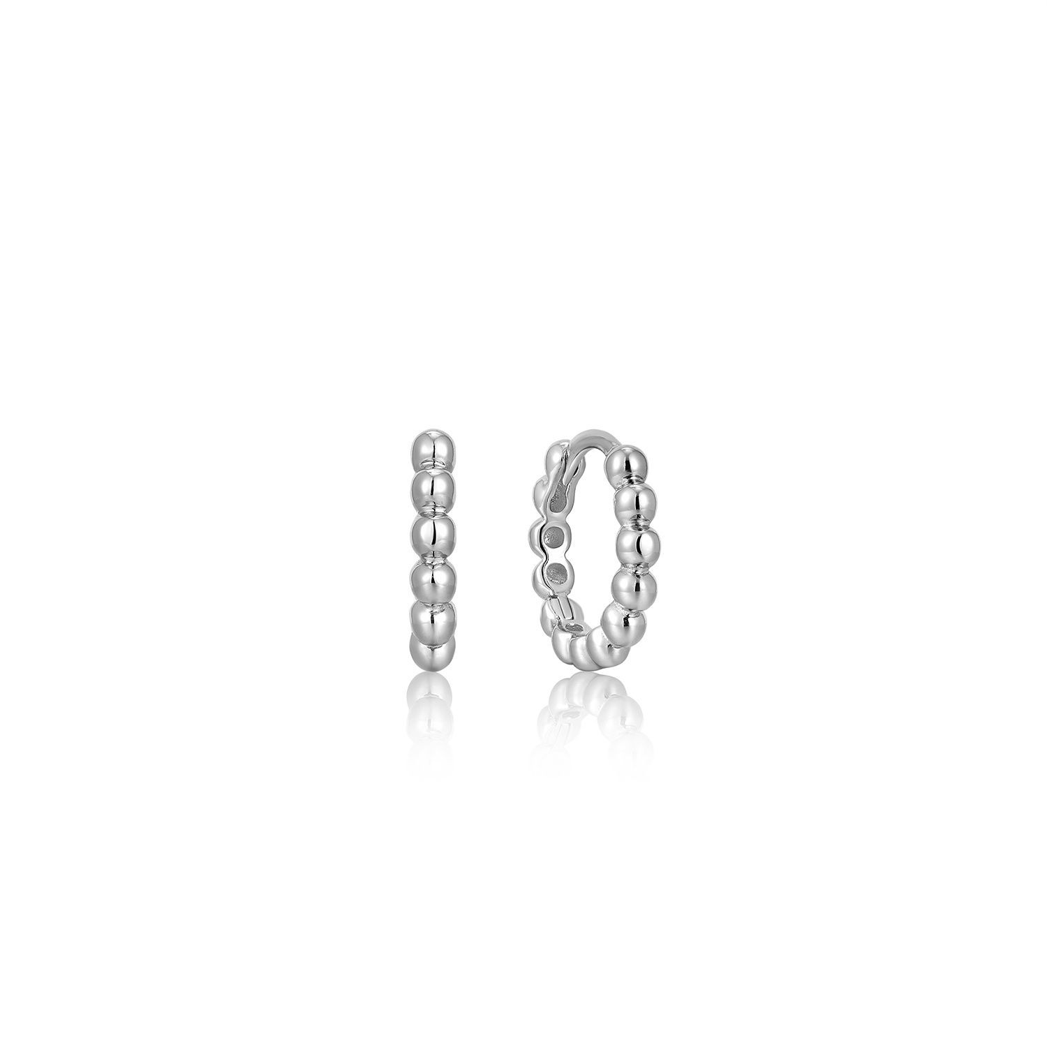 SILVER ORB HUGGIE HOOP EARRINGS