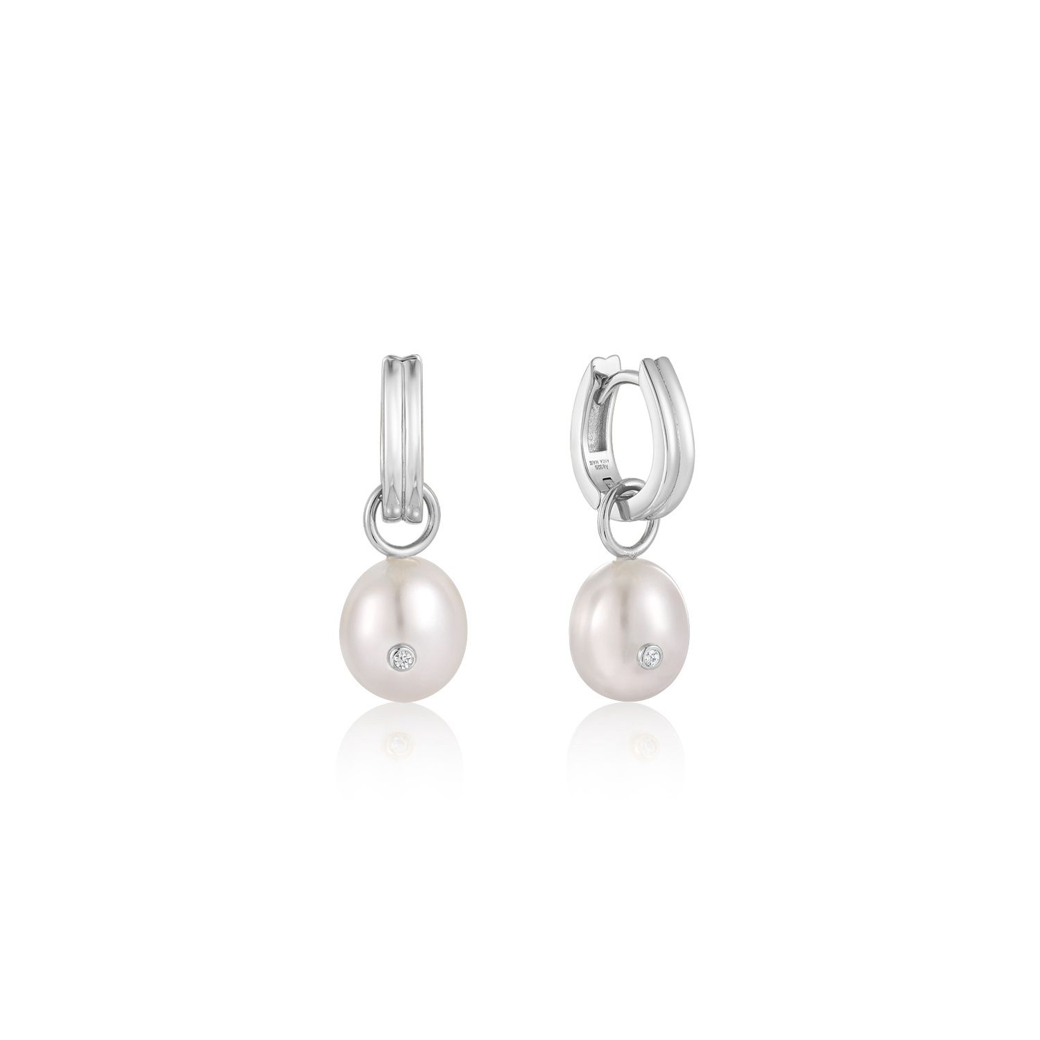 PEARL DROP SPARKLE HUGGIE HOOP EARRINGS Silver