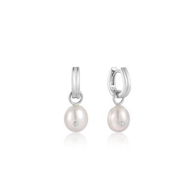 PEARL DROP SPARKLE HUGGIE HOOP EARRINGS Silver