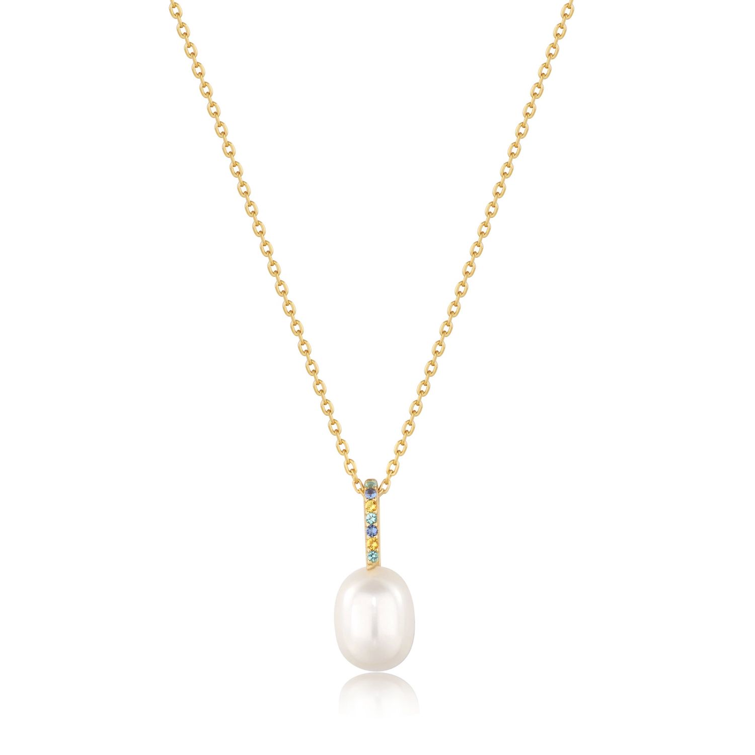 GOLD GEM PEARL DROP PENDANT NECKLACE