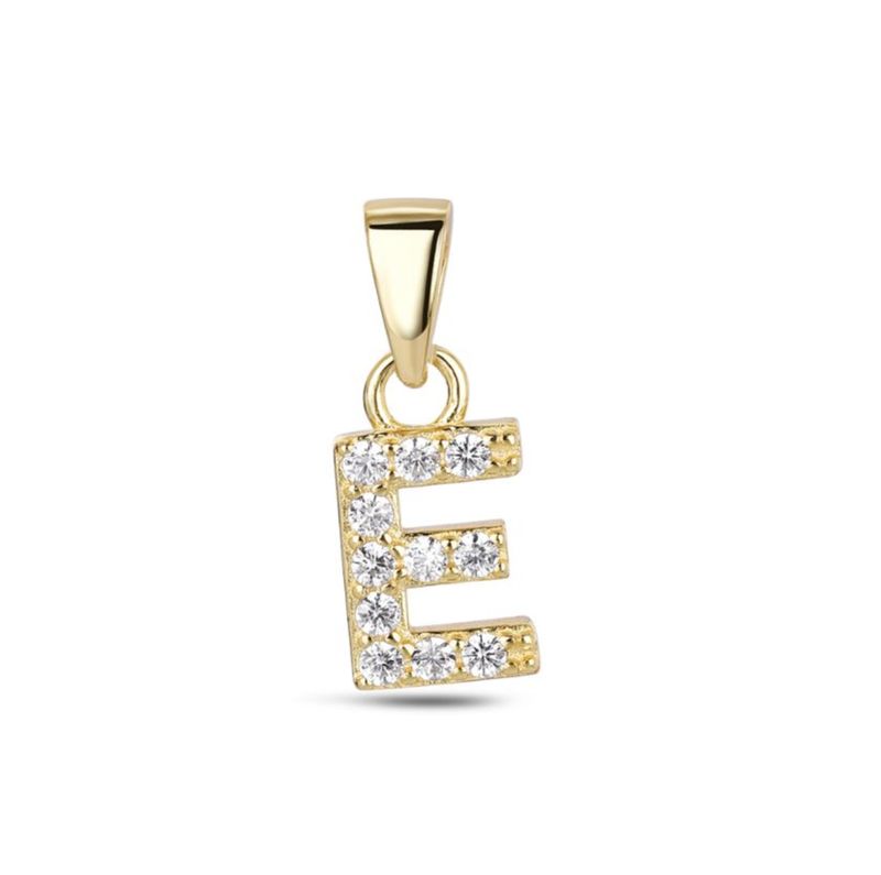Hoofd letter E met zirkonia Zilver Goldplated