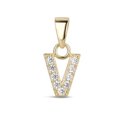 Hoofd letter V met zirkonia Zilver Goldplated