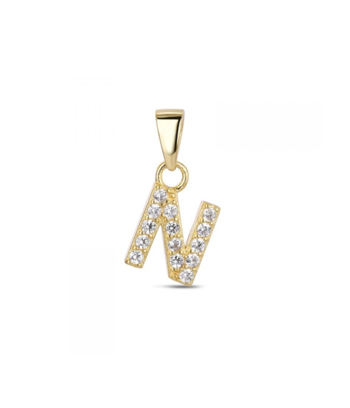 Hoofd letter N met zirkonia Zilver Goldplated