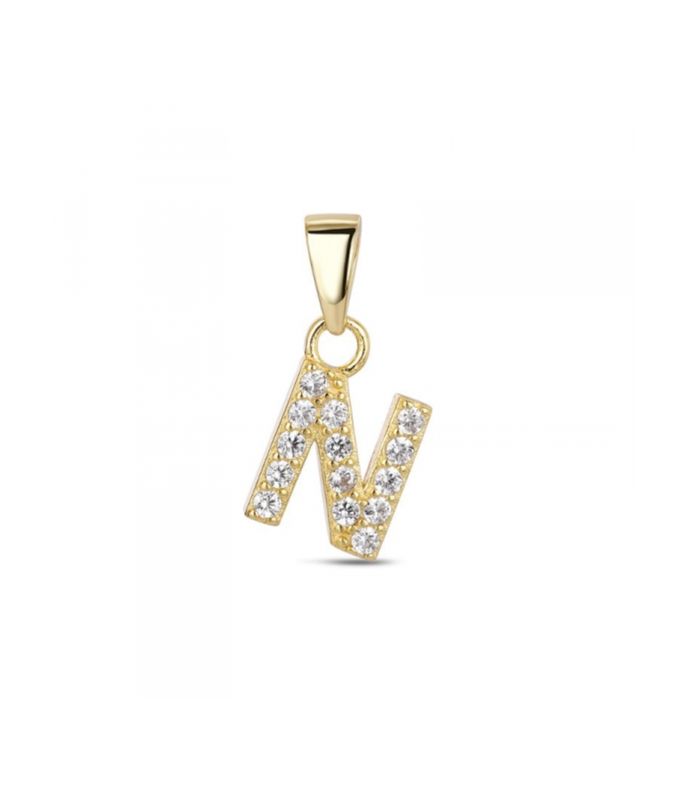 Hoofd letter N met zirkonia Zilver Goldplated