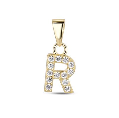 Hoofd letter R met zirkonia Zilver Goldplated