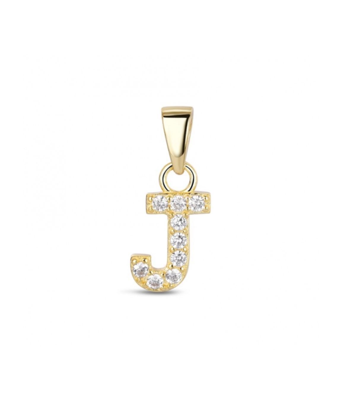 Hoofd letter J met zirkonia Zilver Goldplated