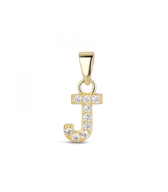 Hoofd letter J met zirkonia Zilver Goldplated
