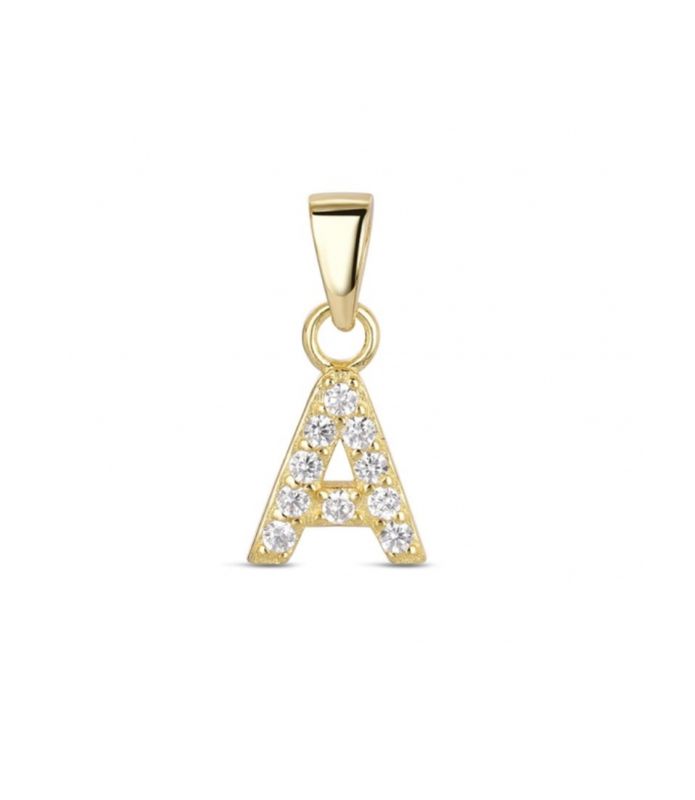 Hoofd letter A met zirkonia Zilver Goldplated
