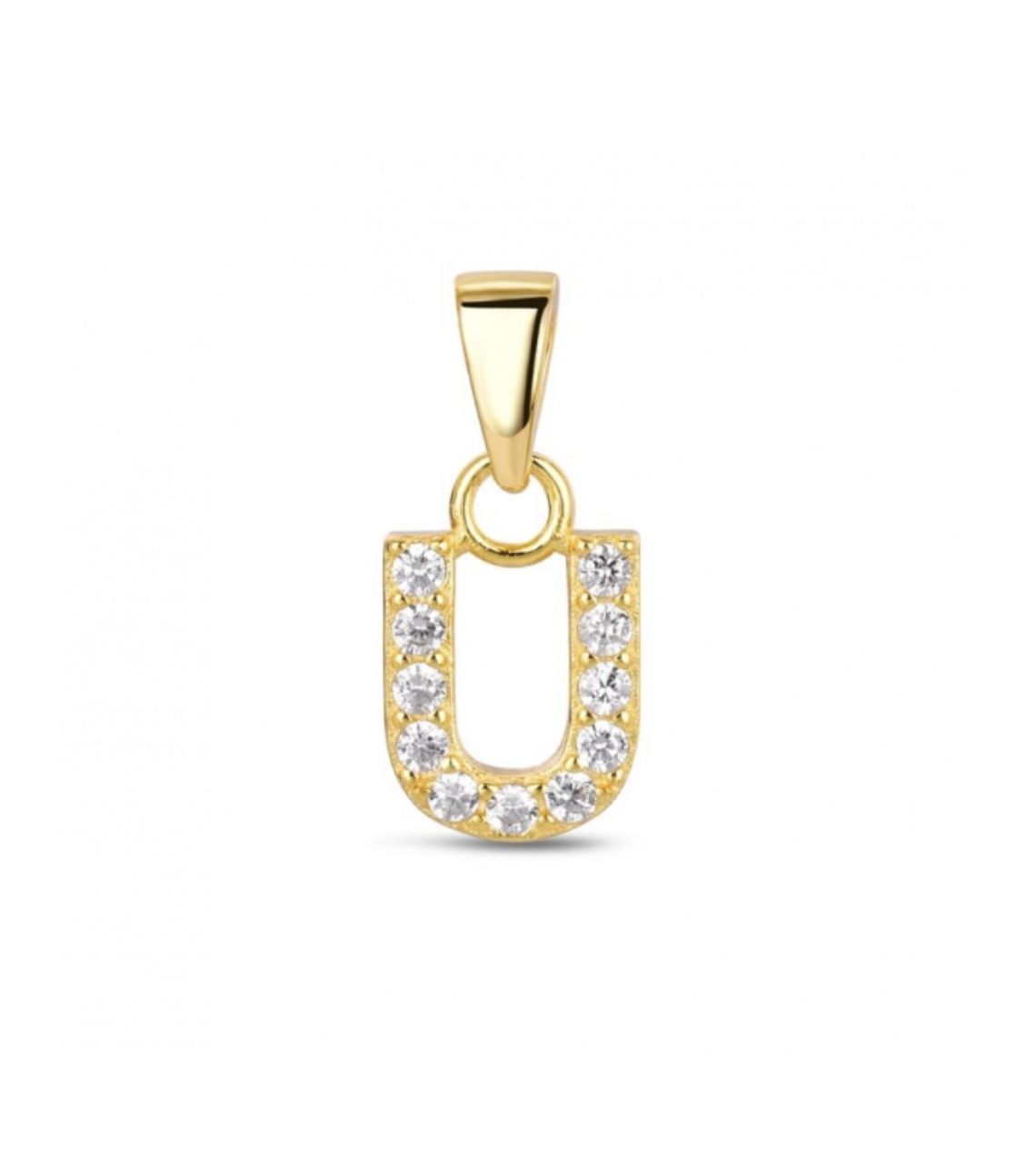 Hoofd letter U met zirkonia Zilver Goldplated